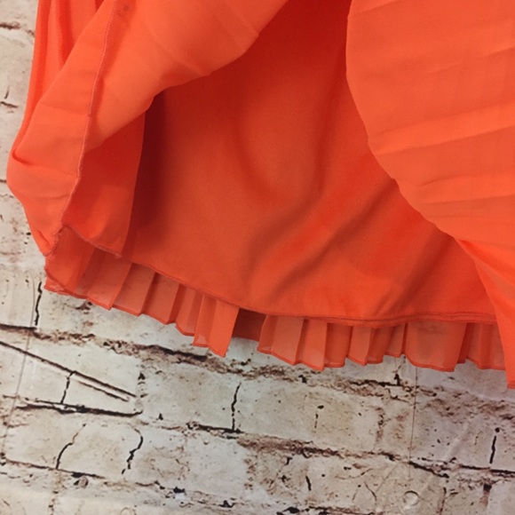 EVERLY A Line Skirt Pleats Sheer Orange Large - Picture 6 of 8